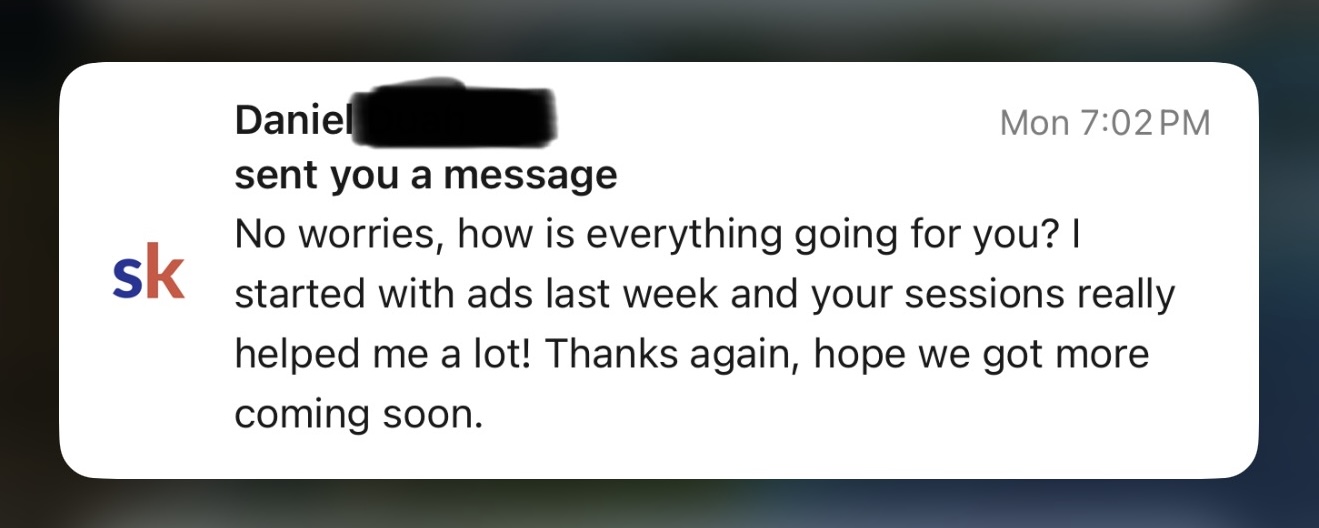 A student message thanking us.